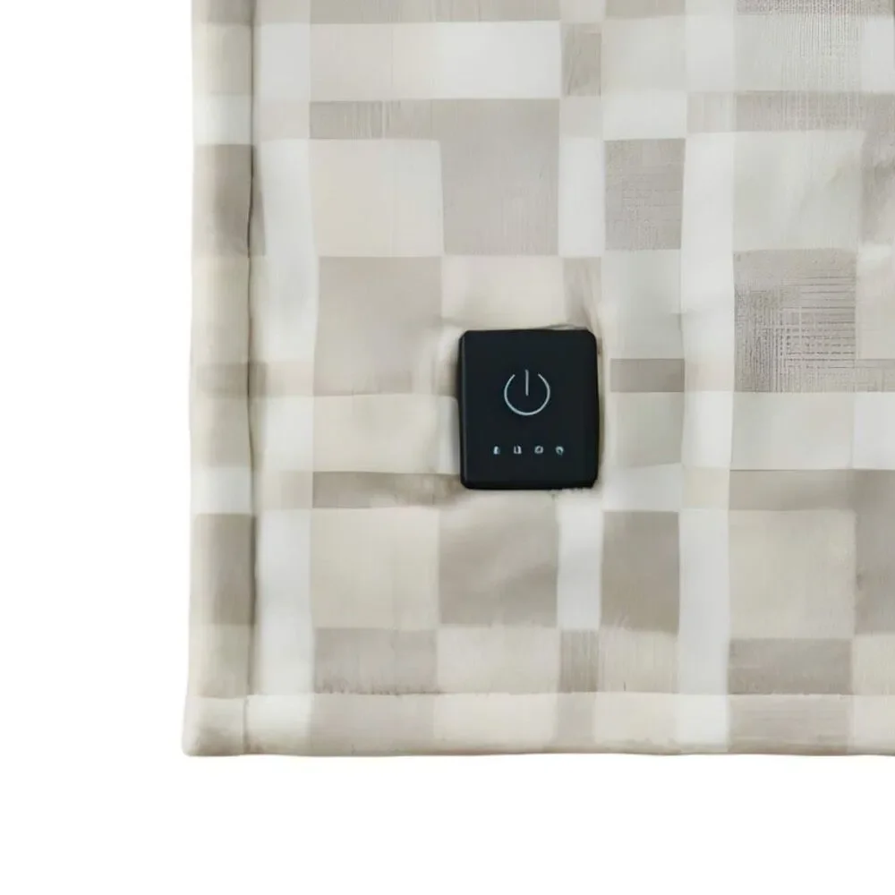 Brookstone Cozy Heated Printed Plush Throw - 50” x 60” - Chic Plaid